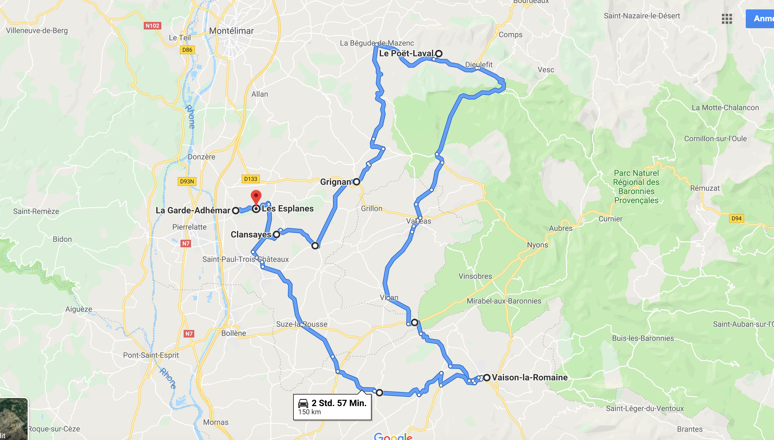 Roundrip: Clansyes – Grignan – Le Poet-Laval – Vaison-la-Romaine